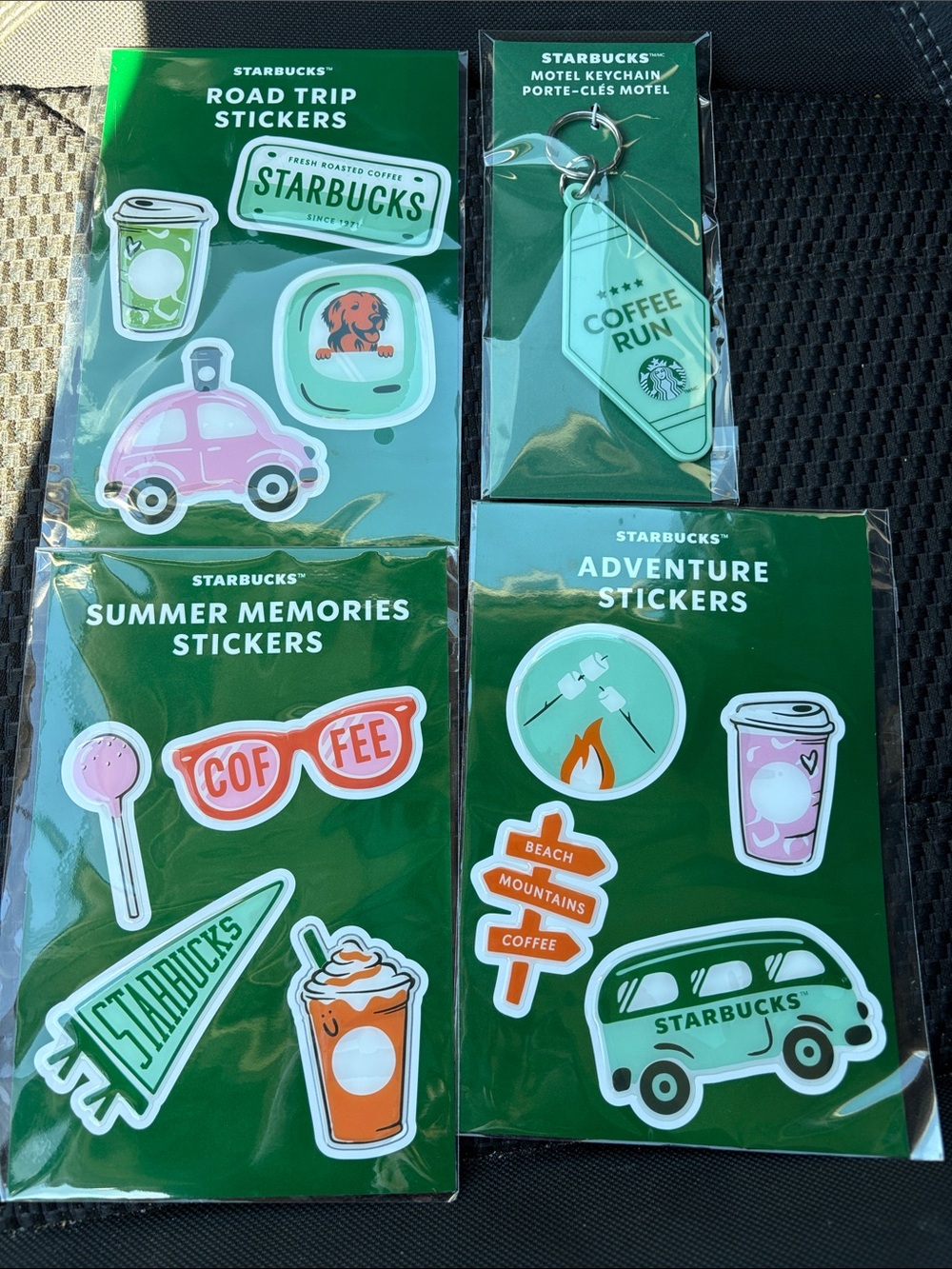 Starbucks Pink & Green Sticker and Keychain Set